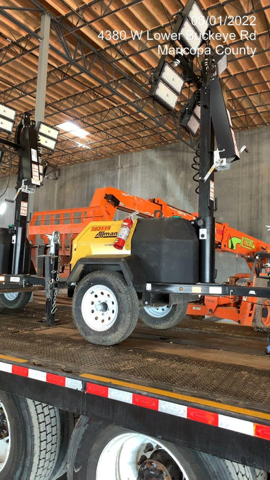 2021 Allmand NLV3GR (4) LED Light Fixture 350W, 23' Vertical Mast, 3kW Prime, Towable, Deep Sea L401, Leveling Jacks, Yanmar T4F 5.8hp