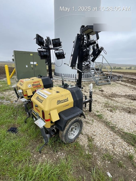 2021 Allmand NLV3GR (4) LED Light Fixture 350W, 23' Vertical Mast, 3kW Prime, Towable, Deep Sea L401, Leveling Jacks, Yanmar T4F 5.8hp