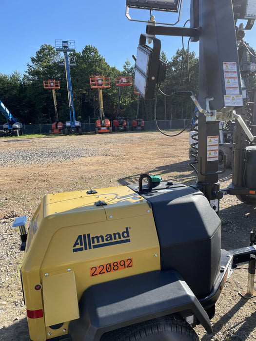 2022 Allmand NLV3GR (4) LED Light Fixture 350W, 23' Vertical Mast, 3kW Prime, Towable, Deep Sea L401, Leveling Jacks, Yanmar T4F 5.8hp