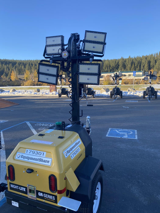 Allmand NLV3GR (4) LED Light Fixture 350W, 23' Vertical Mast, 3kW Prime, Towable, Deep Sea L401, Leveling Jacks, Yanmar T4F 5.8hp