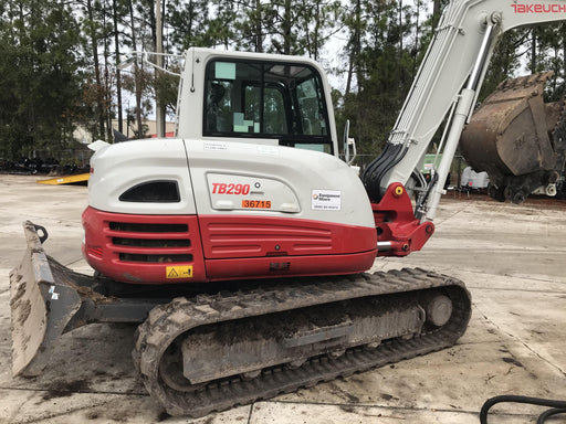 2019 Takeuchi TB290 Cab/Heat/AC Rubber tracks, Dozer blade, Travel alarm, Auxiliary hydraulics Manual QC, Hydraulic thumb, 18", 24", and 36" Buckets