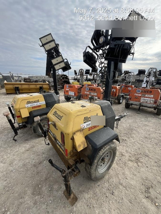 2022 Allmand NLV3GR (4) LED Light Fixture 350W, 23' Vertical Mast, 3kW Prime, Towable, Deep Sea L401, Leveling Jacks, Yanmar T4F 5.8hp