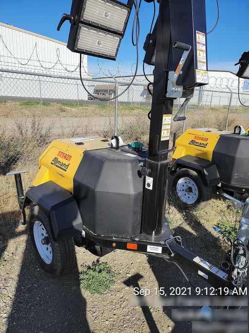 2021 Allmand NLV3GR (4) LED Light Fixture 350W, 23' Vertical Mast, 3kW Prime, Towable, Deep Sea L401, Leveling Jacks, Yanmar T4F 5.8hp