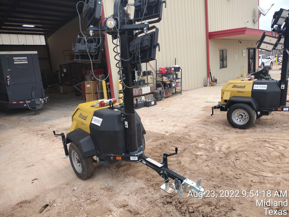 2022 Allmand NLV3GR (4) LED Light Fixture 350W, 23' Vertical Mast, 3kW Prime, Towable, ES Decals, T3