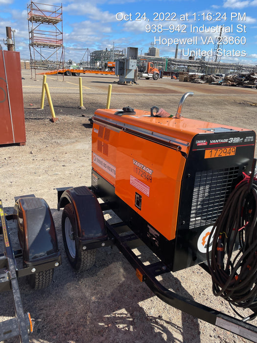 2021 Lincoln Electric Vantage 322 Vantage 322 Ready Pak 3 w/ Decals, ORANGE (includes trailer, cable rack, fender light kit) NO Telematics