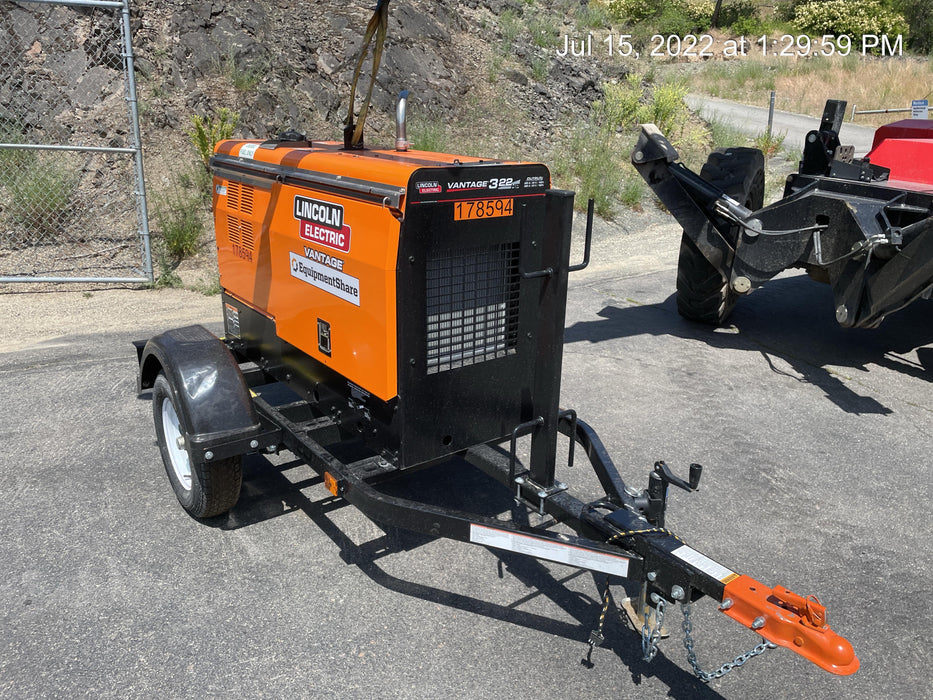 2021 Lincoln Electric Vantage 322 Vantage 322 Ready Pak 3 w/ Decals, ORANGE (includes trailer, cable rack, fender light kit) NO Telematics