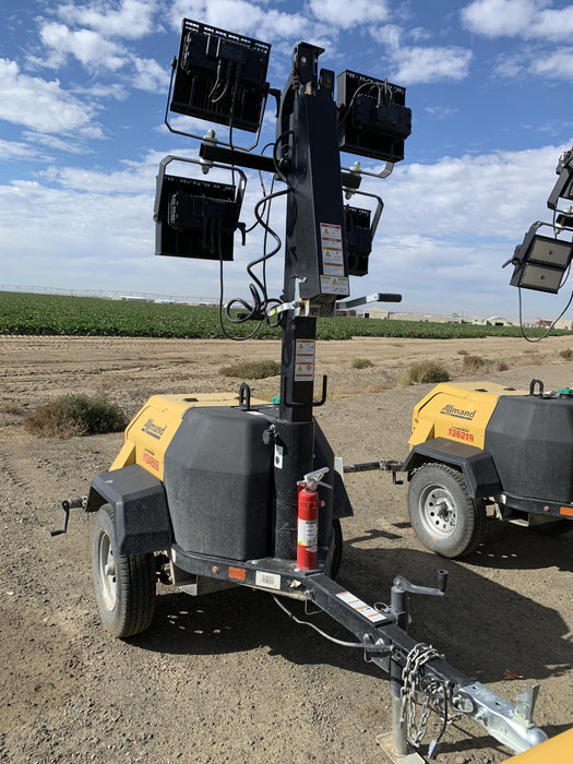 2020 Allmand NLV3GR (4) LED Light Fixture 350W, 23' Vertical Mast, 3kW Prime, Towable, Deep Sea L401, Leveling Jacks, Yanmar T4F 5.8hp