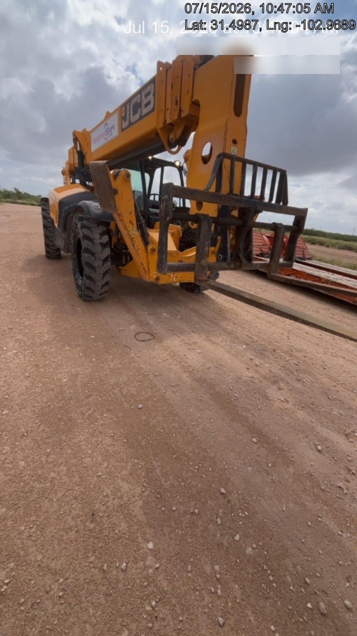 2019 JCB 510-56 74 HP w/Open ROPS, Beacon, Aux Hydraulics, Worklights, Solid Tires w/60" Carriage/Forks