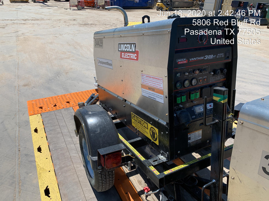 2019 Lincoln Electric Vantage 322 Welder Ready-Pak 3, Two wheel trailer, Fender and Light kit, Cable Rack