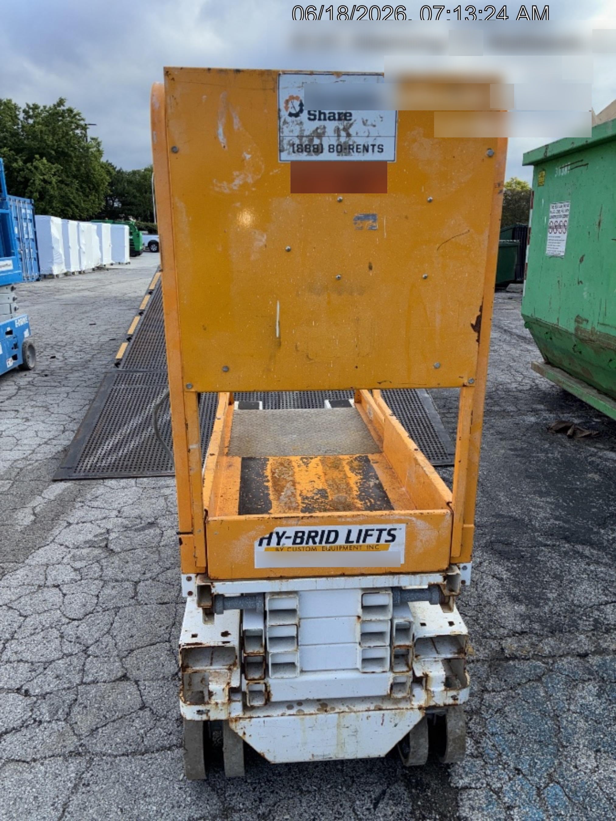Custom Equipment HB-1430 <ul>
 <li>Hy-Brid Scissor Lift</li>
  <li>Platform capacity up to 670 lbs.</li>
  <li>Working height up to 20 ft</li>
  <li>Weighs under 1,700 lbs.</li>
  <li>Non-marking wheels </li>
</ul>