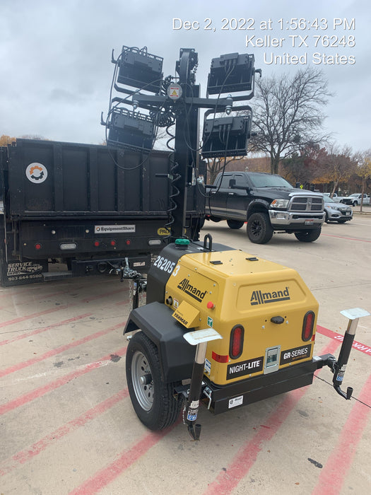 2022 Allmand NLV3GR (4) LED Light Fixture 350W, 23' Vertical Mast, 3kW Prime, Towable, ES Decals, T3