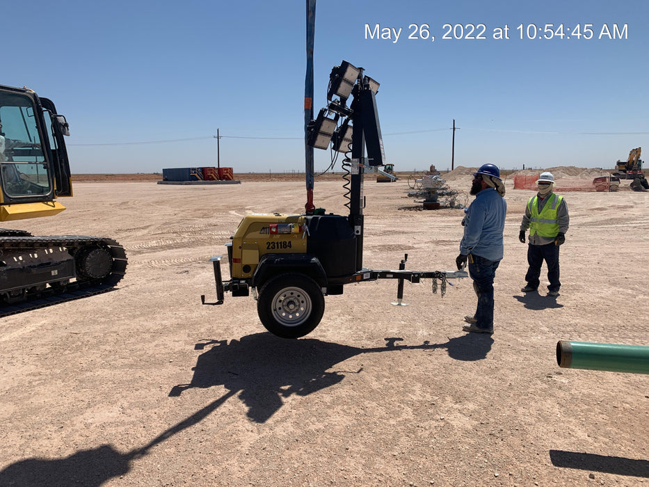 2022 Allmand NLV3GR (4) LED Light Fixture 350W, 23' Vertical Mast, 3kW Prime, Towable, Deep Sea L401, Leveling Jacks, Yanmar T4F 5.8hp