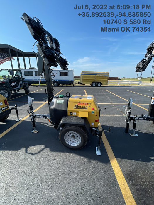 2022 Allmand NLV3GR (4) LED Light Fixture 350W, 23' Vertical Mast, 3kW Prime, Towable, Deep Sea L401, Leveling Jacks, Yanmar T4F 5.8hp