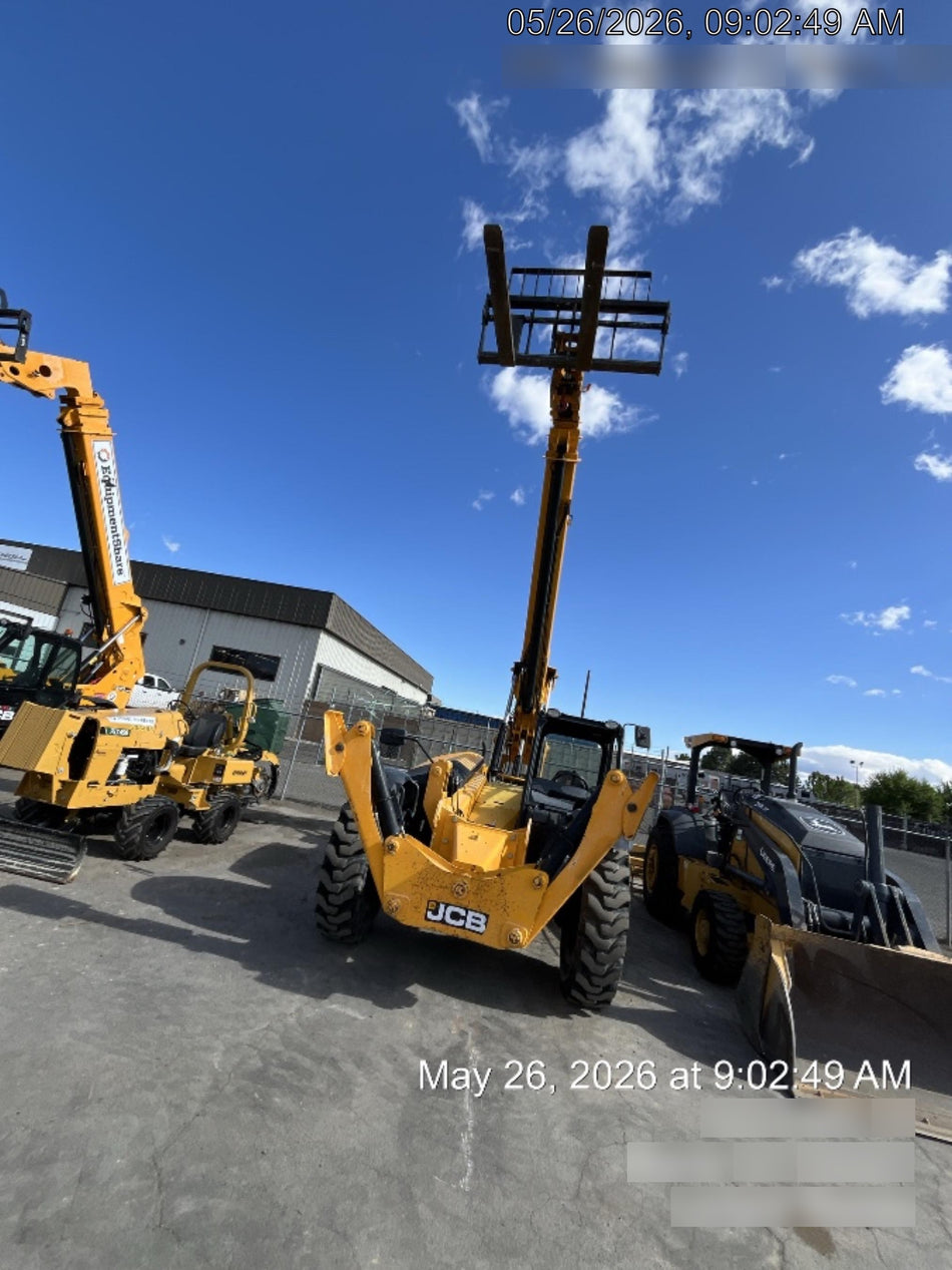 2019 JCB 510-56 74 HP w/Open ROPS, Beacon, Aux Hydraulics, Worklights, Solid Tires w/60" Carriage/Forks