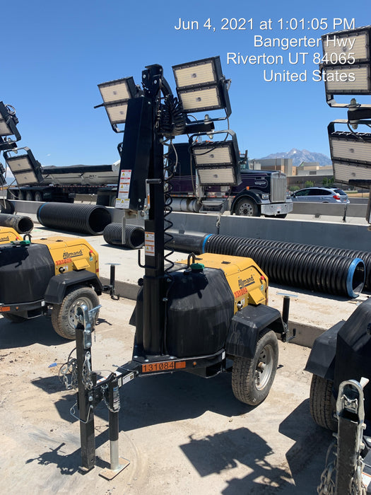 2021 Allmand NLV3GR (4) LED Light Fixture 350W, 23' Vertical Mast, 3kW Prime, Towable, Deep Sea L401, Leveling Jacks, Yanmar T4F 5.8hp