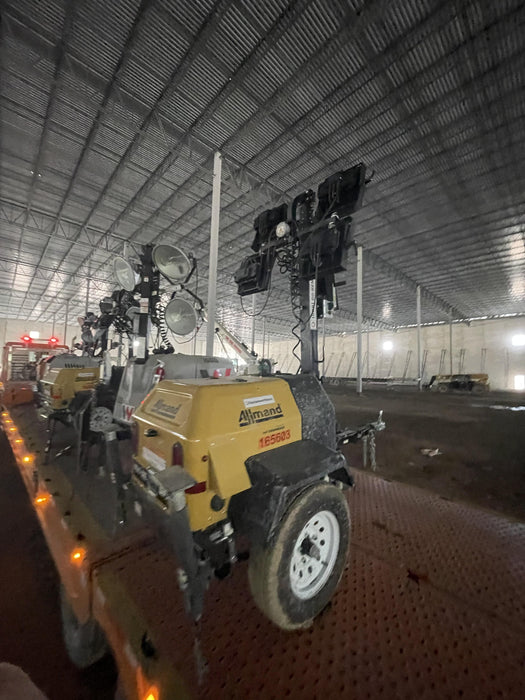 2021 Allmand NLV3GR (4) LED Light Fixture 350W, 23' Vertical Mast, 3kW Prime, Towable, Deep Sea L401, Leveling Jacks, Yanmar T4F 5.8hp