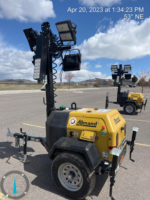 2022 Allmand NLV3GR (4) LED Light Fixture 350W, 23' Vertical Mast, 3kW Prime, Towable, ES Decals, T3