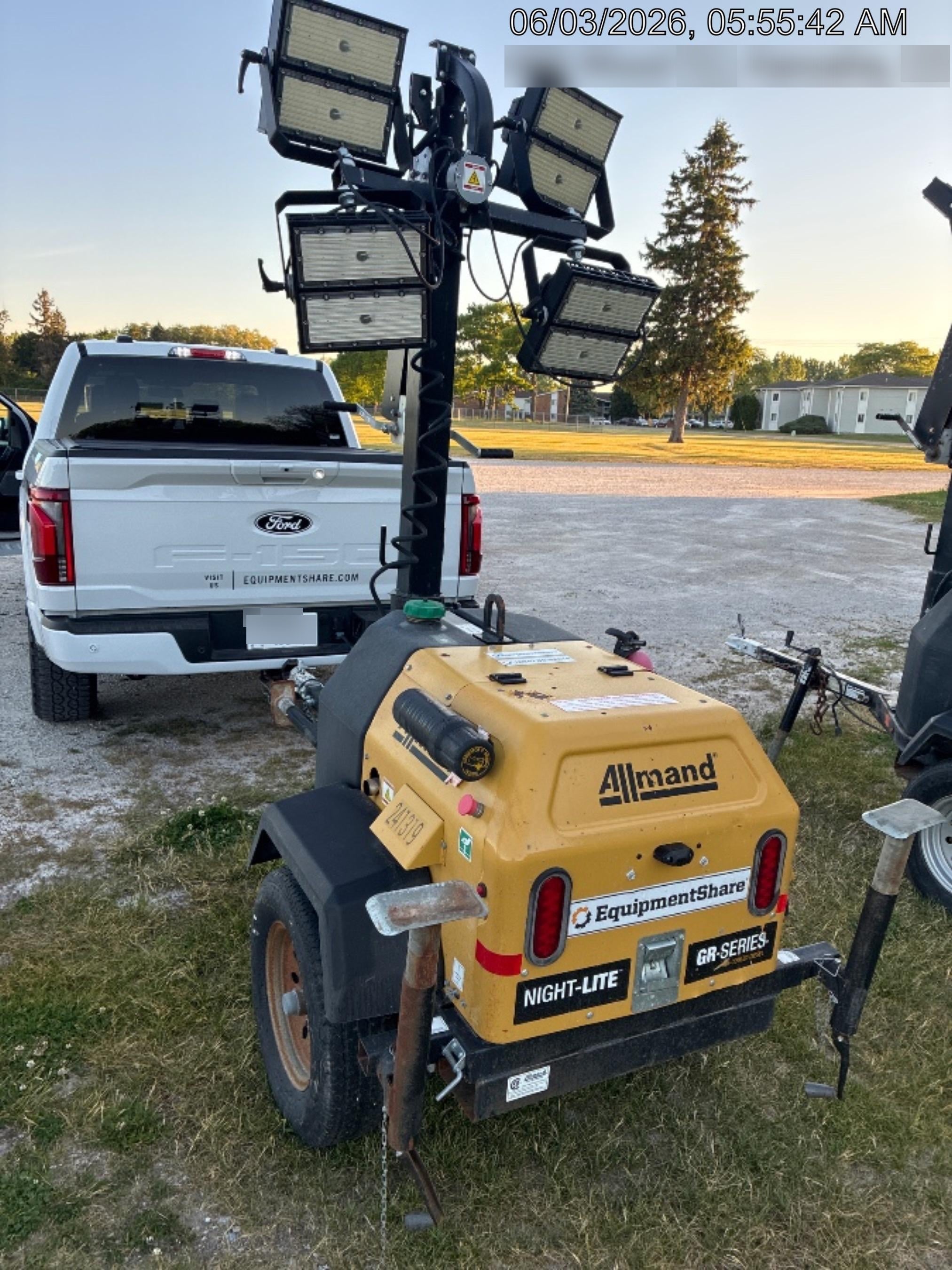 2022 Allmand NLV3GR (4) LED Light Fixture 350W, 23' Vertical Mast, 3kW Prime, Towable, Deep Sea L401, Leveling Jacks, Yanmar T4F 5.8hp