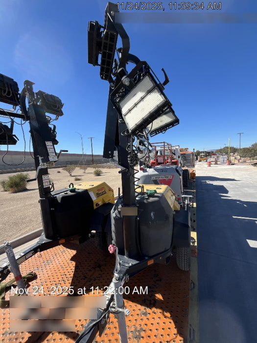 Allmand NLV3GR (4) LED Light Fixture 350W, 23' Vertical Mast, 3kW Prime, Towable, Deep Sea L401, Leveling Jacks, Yanmar T4F 5.8hp