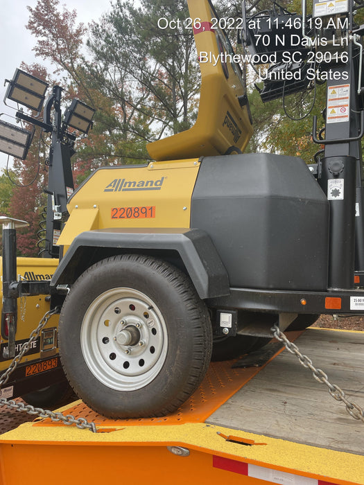 2022 Allmand NLV3GR (4) LED Light Fixture 350W, 23' Vertical Mast, 3kW Prime, Towable, Deep Sea L401, Leveling Jacks, Yanmar T4F 5.8hp