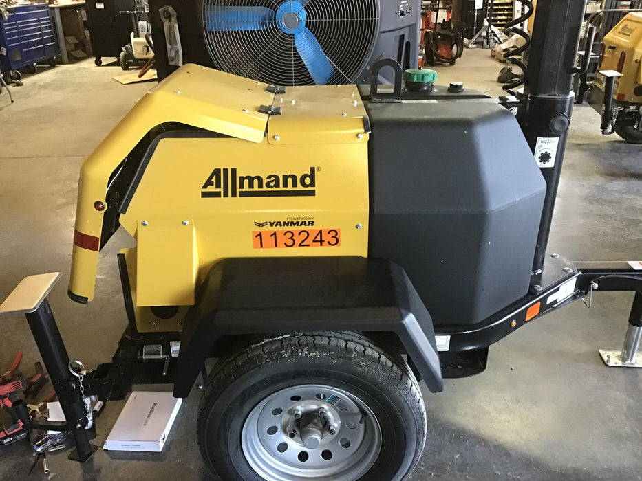 2020 Allmand NLV3GR (4) LED Light Fixture 350W, 23' Vertical Mast, 3kW Prime, Towable, Deep Sea L401, Leveling Jacks, Yanmar T4F 5.8hp