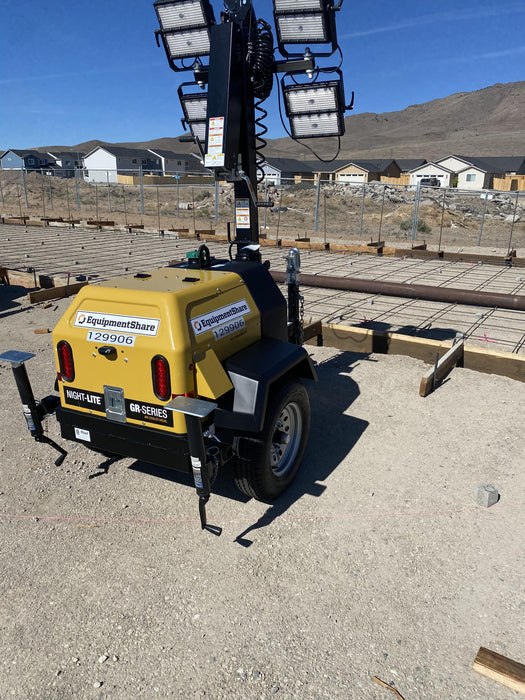 2021 Allmand NLV3GR (4) LED Light Fixture 350W, 23' Vertical Mast, 3kW Prime, Towable, Deep Sea L401, Leveling Jacks, Yanmar T4F 5.8hp