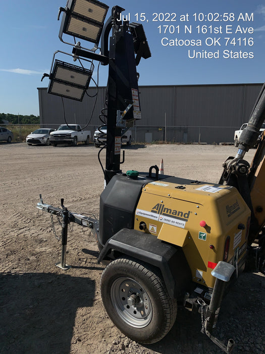 2022 Allmand NLV3GR (4) LED Light Fixture 350W, 23' Vertical Mast, 3kW Prime, Towable, Deep Sea L401, Leveling Jacks, Yanmar T4F 5.8hp