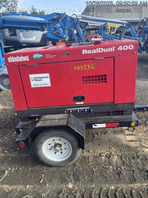 2022 Shindaiwa DGW400MDL Kubota D902 Engine, 23 HP, Dual Op Welder, Wire, Arc, Droop Stick, Tig, and CC Stick Functionality, Simulphase, 3 Phase and 1 Phase Gen Output, Single Axle NB Trlr, Slr Trckl Chrg 12V 12W, Fire Ext