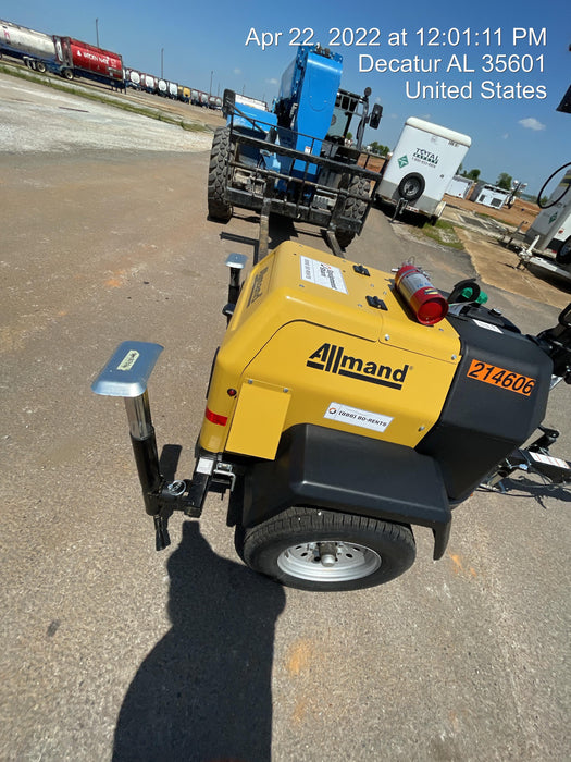 2022 Allmand NLV3GR (4) LED Light Fixture 350W, 23' Vertical Mast, 3kW Prime, Towable, Deep Sea L401, Leveling Jacks, Yanmar T4F 5.8hp