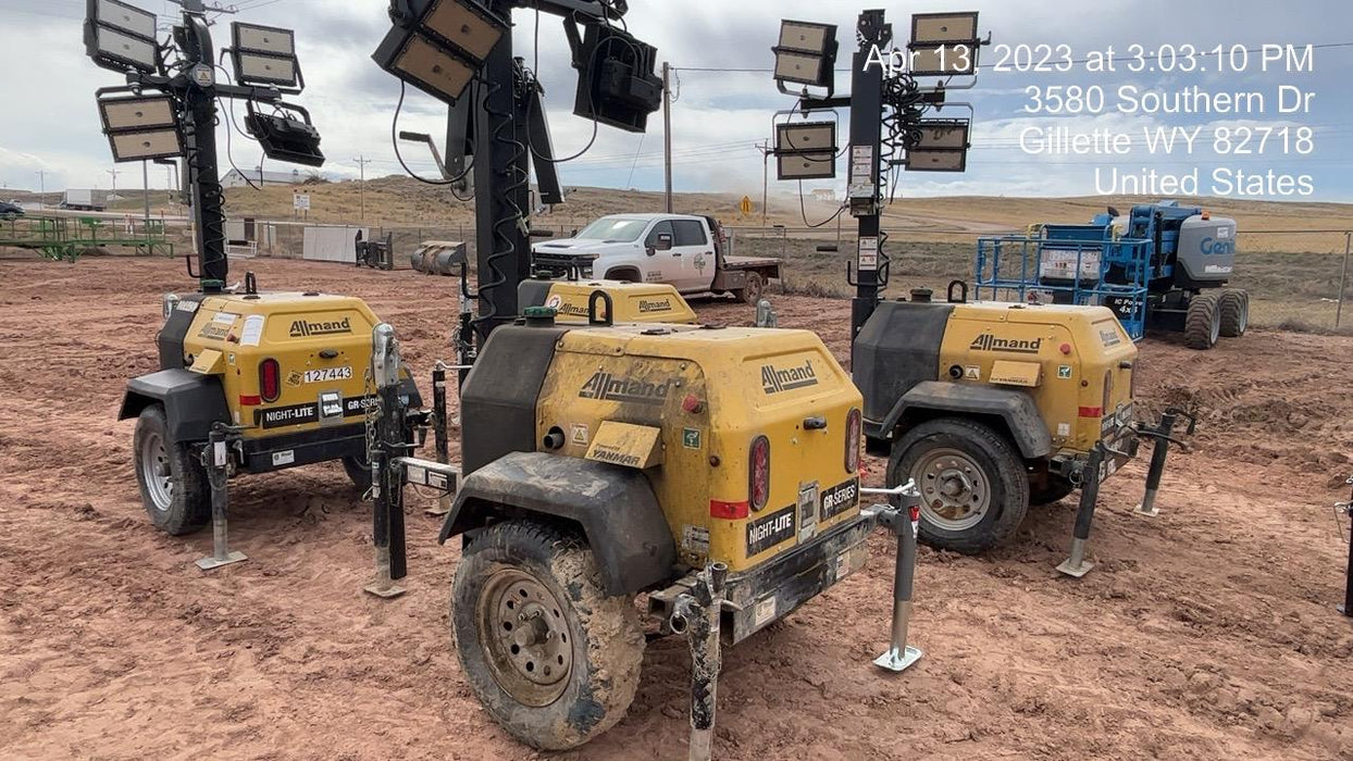 2022 Allmand NLV3GR (4) LED Light Fixture 350W, 23' Vertical Mast, 3kW Prime, Towable, ES Decals, T3