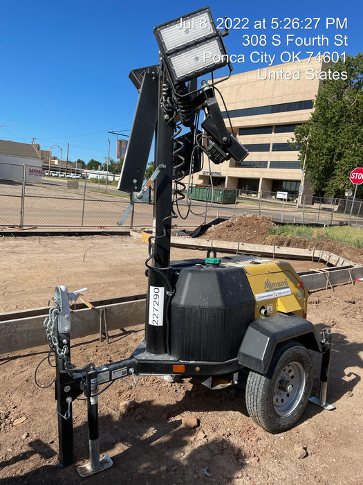 2022 Allmand NLV3GR (4) LED Light Fixture 350W, 23' Vertical Mast, 3kW Prime, Towable, Deep Sea L401, Leveling Jacks, Yanmar T4F 5.8hp