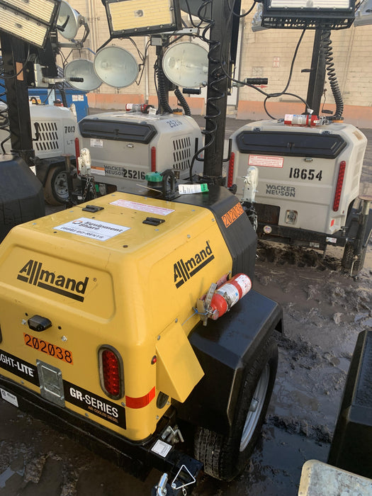 2022 Allmand NLV3GR (4) LED Light Fixture 350W, 23' Vertical Mast, 3kW Prime, Towable, Deep Sea L401, Leveling Jacks, Yanmar T4F 5.8hp