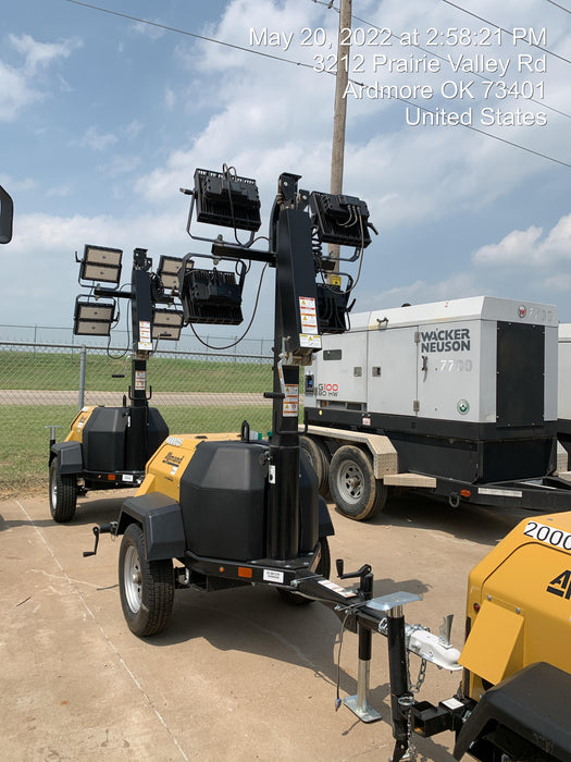 2022 Allmand NLV3GR (4) LED Light Fixture 350W, 23' Vertical Mast, 3kW Prime, Towable, Deep Sea L401, Leveling Jacks, Yanmar T4F 5.8hp