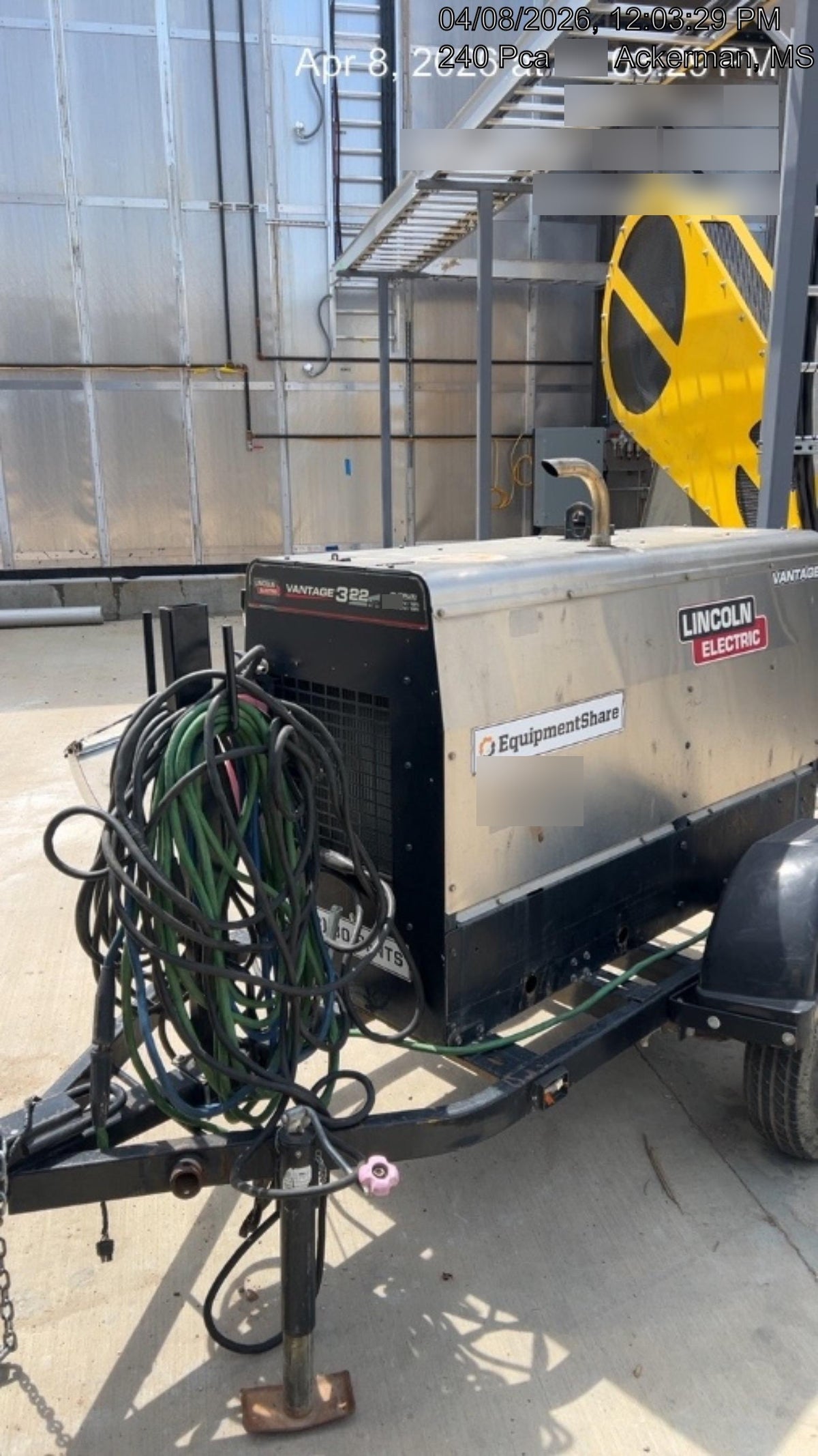 2019 Lincoln Electric Vantage 322 Ready-Pak 3, Two Wheel Trailer, Fender and Light Kit, Cable Rack