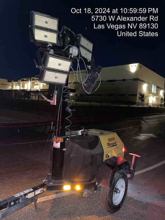 2021 Allmand NLV3GR (4) LED Light Fixture 350W, 23' Vertical Mast, 3kW Prime, Towable, Deep Sea L401, Leveling Jacks, Yanmar T4F 5.8hp