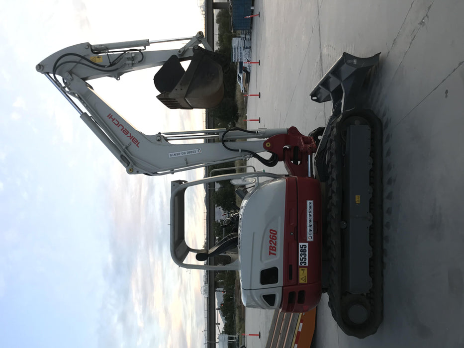 2019 Takeuchi TB260 Canopy, Standard Blade, Auxiliary hydraulics Manual QC, Hydraulic thumb, 12" ,18", 24" Bucket