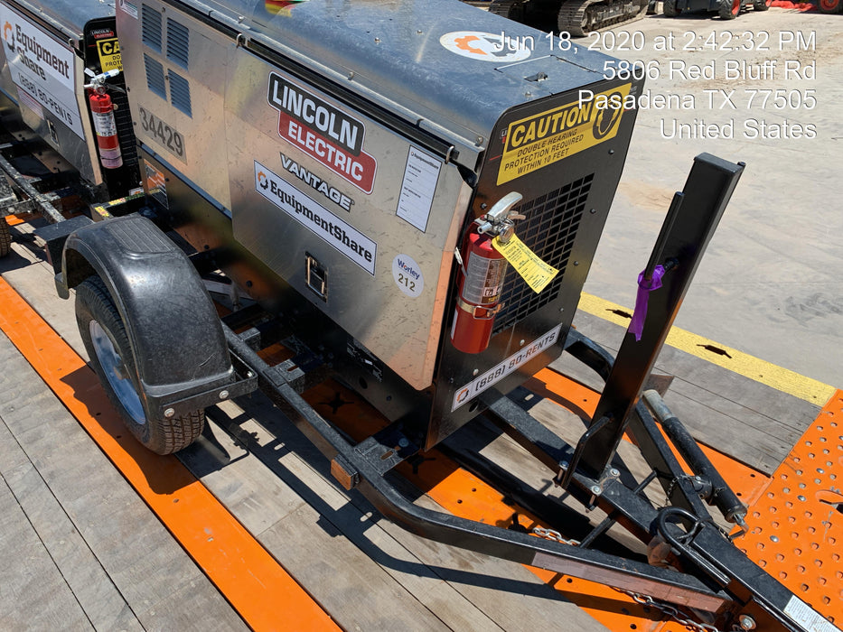 2019 Lincoln Electric Vantage 322 Welder Ready-Pak 3, Two wheel trailer, Fender and Light kit, Cable Rack