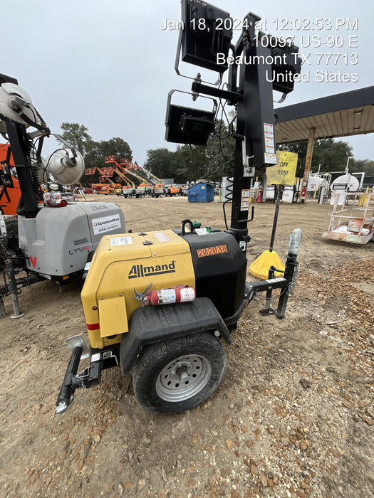 2022 Allmand NLV3GR (4) LED Light Fixture 350W, 23' Vertical Mast, 3kW Prime, Towable, Deep Sea L401, Leveling Jacks, Yanmar T4F 5.8hp