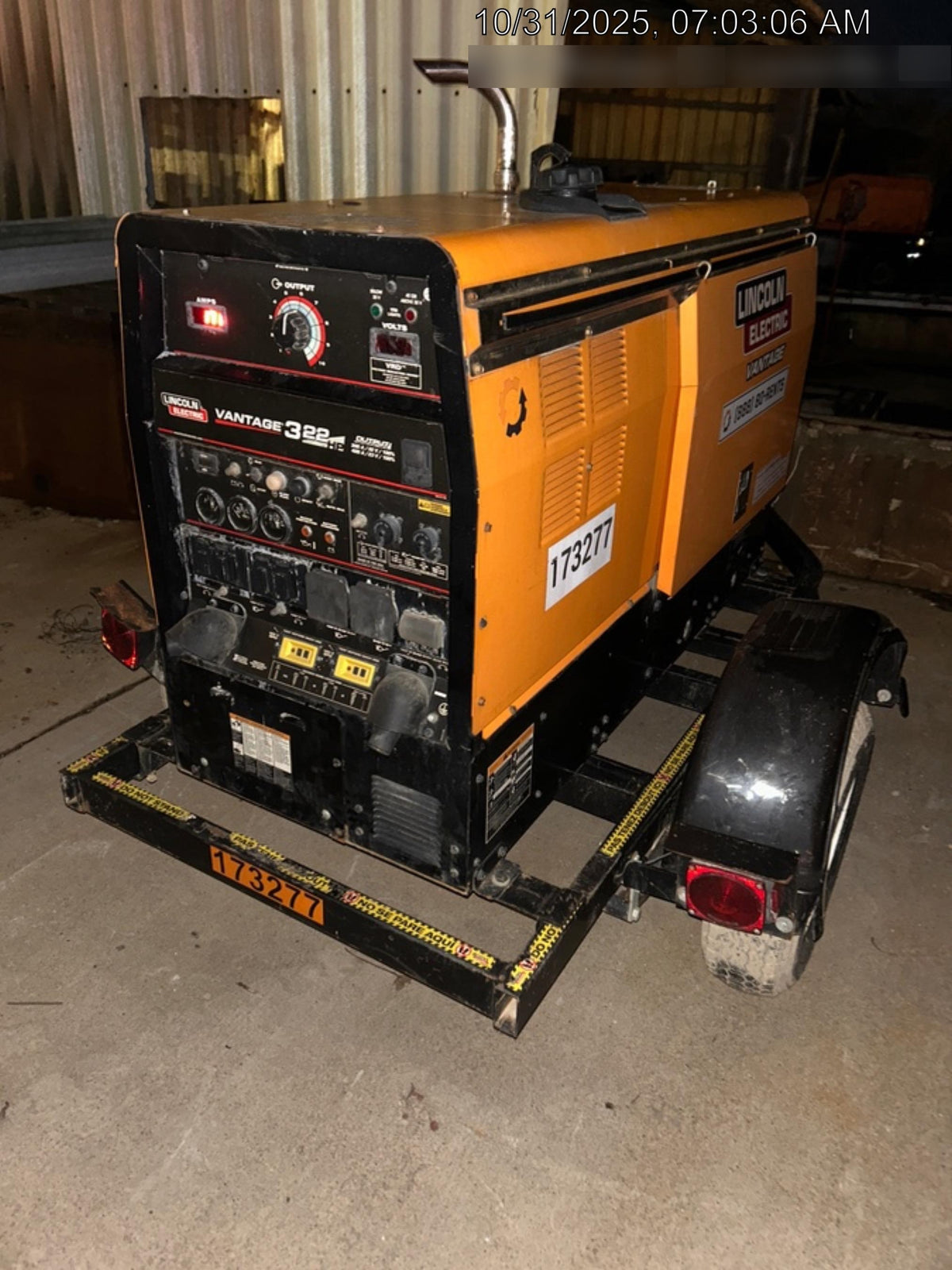 2021 Lincoln Electric Vantage 322 Vantage 322 Ready Pak 3 w/ Decals, ORANGE (includes trailer, cable rack, fender light kit) NO Telematics