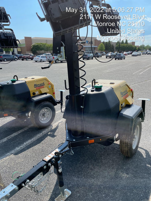 2022 Allmand NLV3GR (4) LED Light Fixture 350W, 23' Vertical Mast, 3kW Prime, Towable, Deep Sea L401, Leveling Jacks, Yanmar T4F 5.8hp