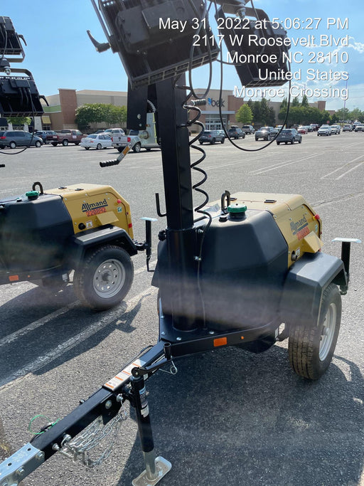 2022 Allmand NLV3GR (4) LED Light Fixture 350W, 23' Vertical Mast, 3kW Prime, Towable, Deep Sea L401, Leveling Jacks, Yanmar T4F 5.8hp