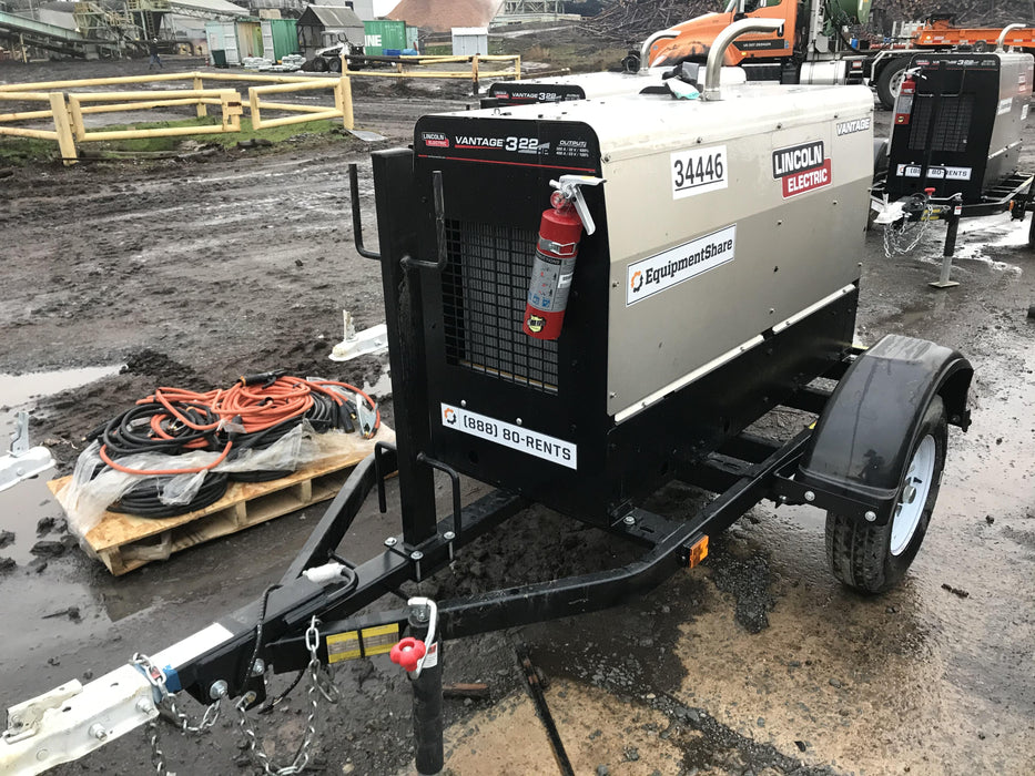 2019 Lincoln Electric Vantage 322 Welder Ready-Pak 3, Two wheel trailer, Fender and Light kit, Cable Rack