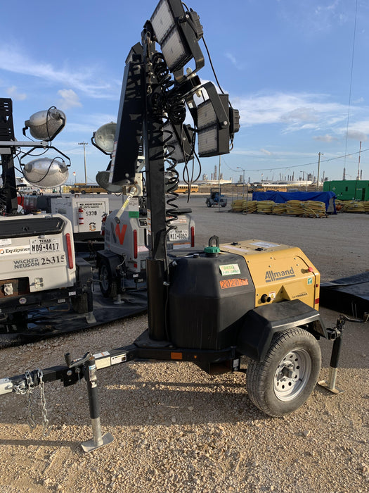 2022 Allmand NLV3GR (4) LED Light Fixture 350W, 23' Vertical Mast, 3kW Prime, Towable, Deep Sea L401, Leveling Jacks, Yanmar T4F 5.8hp