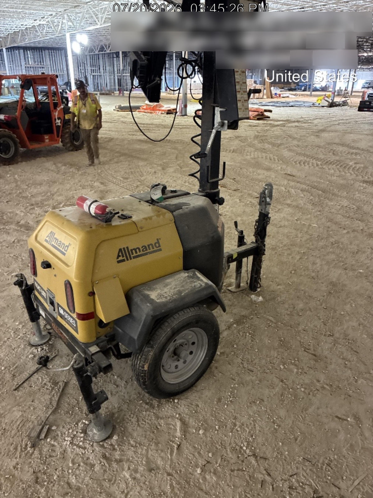 2022 Allmand NLV3GR (4) LED Light Fixture 350W, 23' Vertical Mast, 3kW Prime, Towable, Deep Sea L401, Leveling Jacks, Yanmar T4F 5.8hp