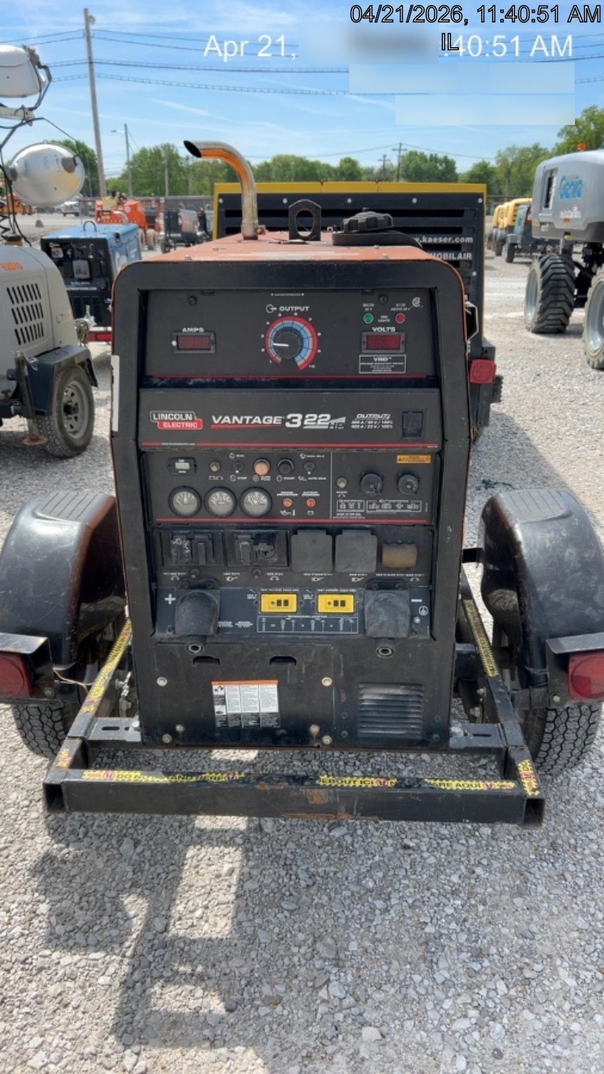 2021 Lincoln Electric Vantage 322 Vantage 322 Ready Pak 3 w/ Decals, ORANGE (includes trailer, cable rack, fender light kit) NO Telematics
