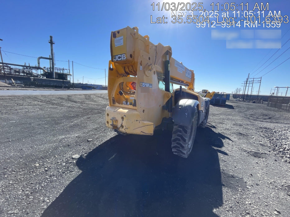 2019 JCB 512-56 109 HP w/CAB/HVAC, Beacon, Aux Hydraulics, Worklights, Solid Tires w/60" Carriage/Forks