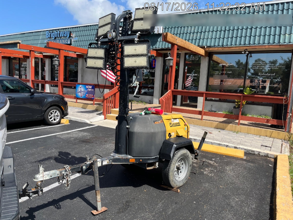 2022 Allmand NLV3GR (4) LED Light Fixture 350W, 23' Vertical Mast, 3kW Prime, Towable, Deep Sea L401, Leveling Jacks, Yanmar T4F 5.8hp