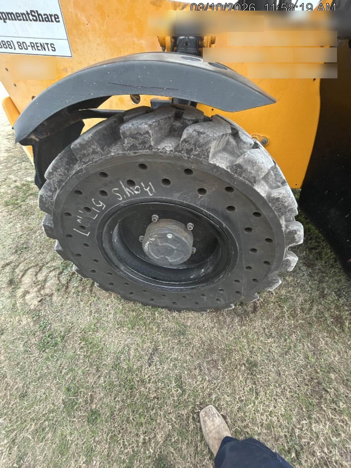 2019 JCB 512-56 109 HP w/Open ROPS, Beacon, Aux Hydraulics, Worklights, Solid Tires w/66" Carriage/60" Forks