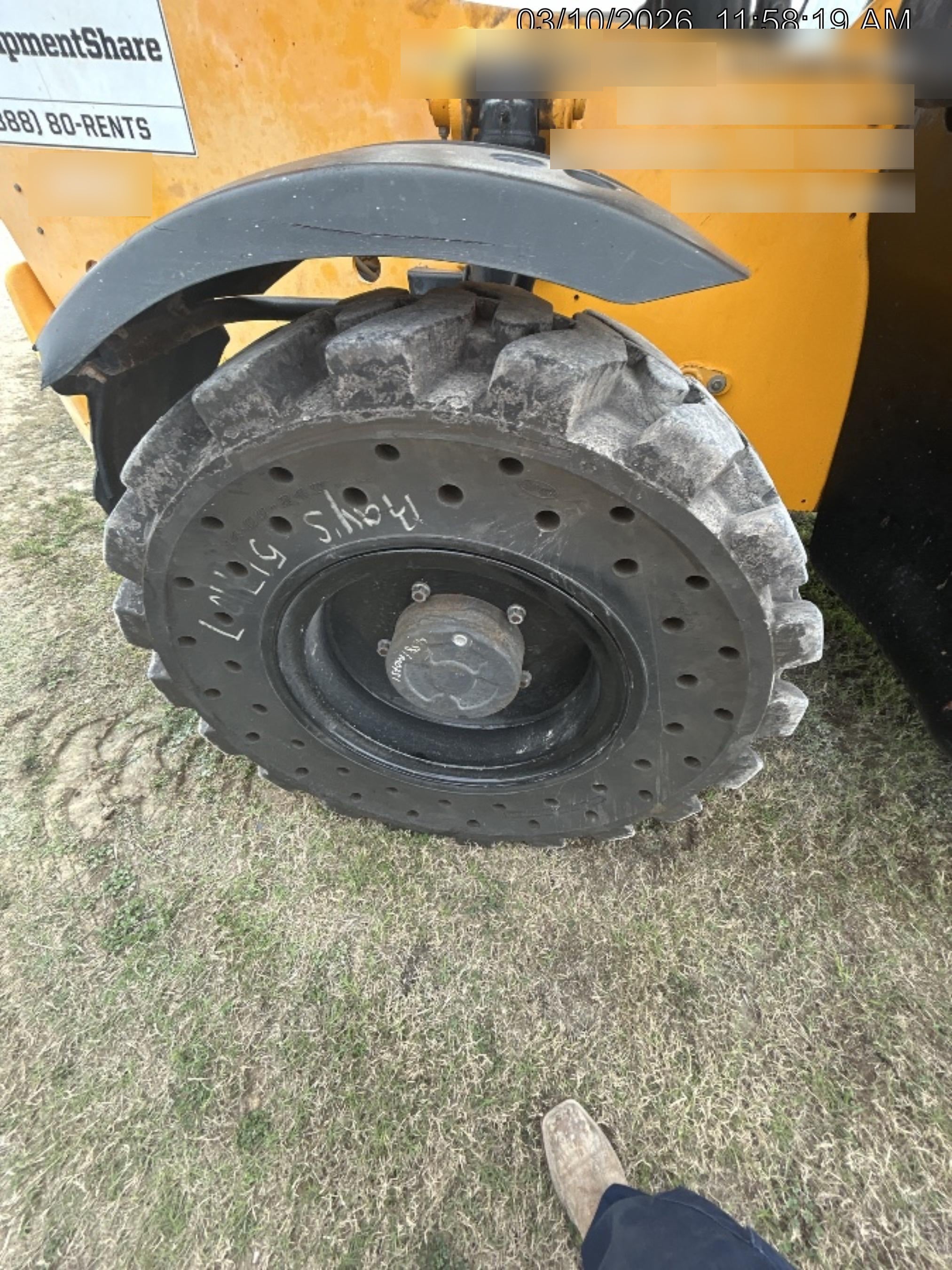 2019 JCB 512-56 109 HP w/Open ROPS, Beacon, Aux Hydraulics, Worklights, Solid Tires w/66" Carriage/60" Forks