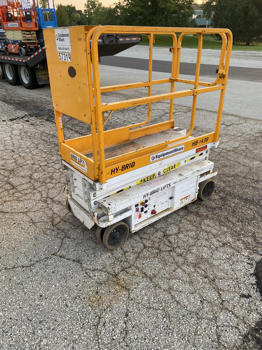 Custom Equipment HB-1430 Hy-Brid Scissor Lift
Platform capacity up to 670 lbs
Working height up to 20 ft
Weighs under 1,700 lbs
Non-marking wheels